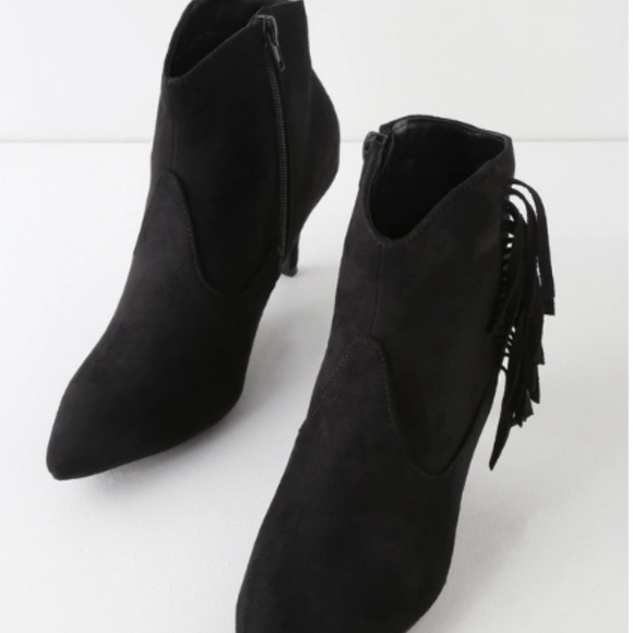 Lulu's Cheyenne Cognac Suede Fringe Festival/Summer/Fall Low Heel Ankle Booties - Picture 7 of 8